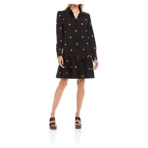 NEW KAREN KANE long sleeve embroidered ruffle hem dress in black